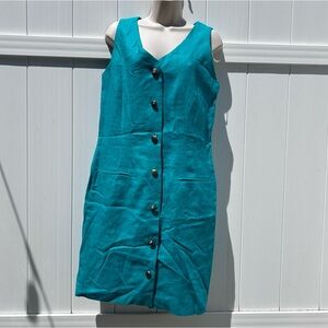 Sake Button-front Sleeveless Linen Dress | Vintage | Size 12